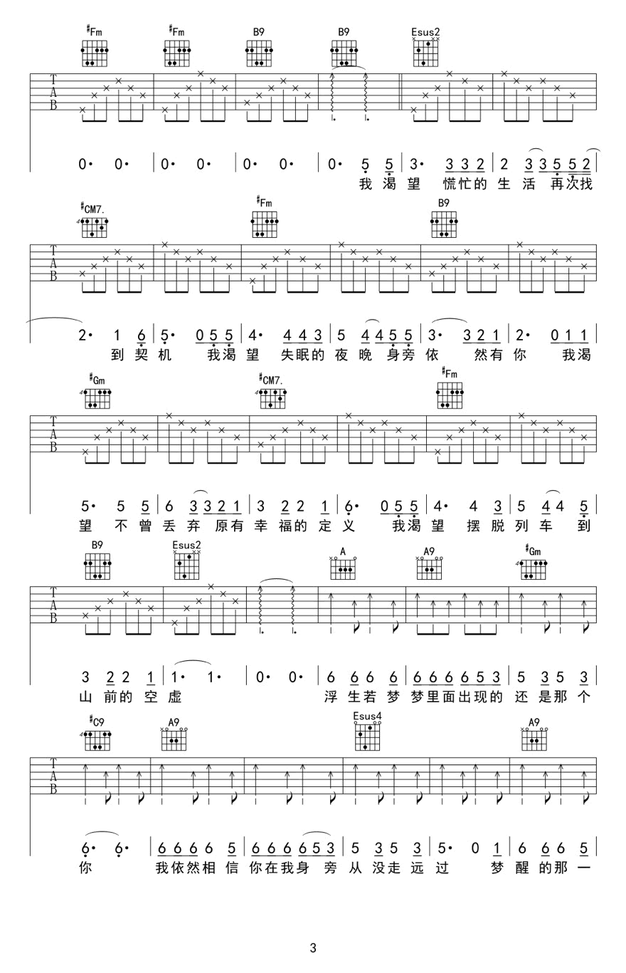 我渴望吉他谱王宇良e调弹唱谱图片谱