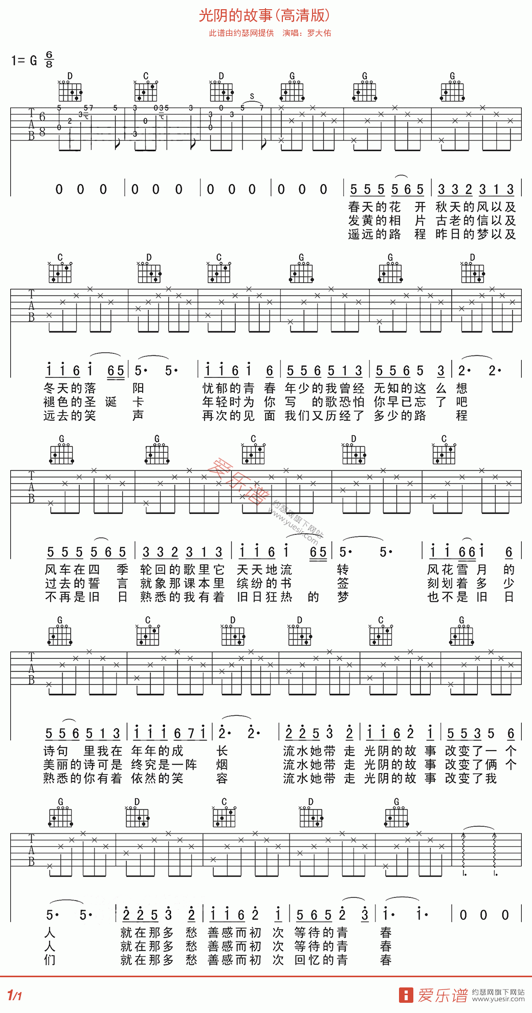 罗大佑光阴的故事高清版吉他谱